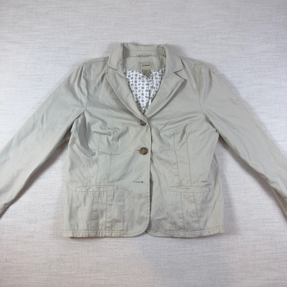 LL Bean Womens Blazer Jacket Khaki Tan Cotton Twill 3-Button Size 20 Reg O GYS7